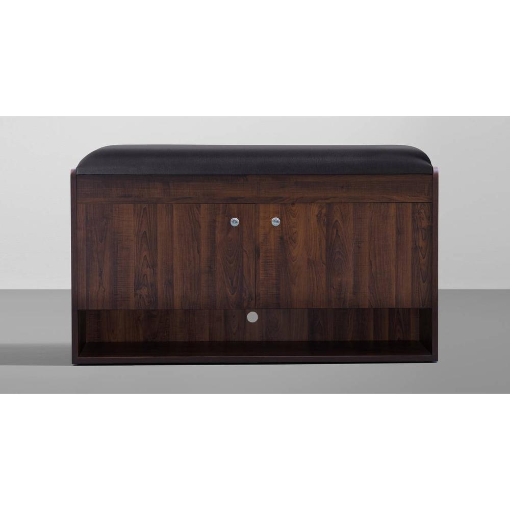Footsie - Engineered Wood Horizontal Shoe Rack with Cushion Seat, (2 Door, 15 Pair, Dark Walnut)