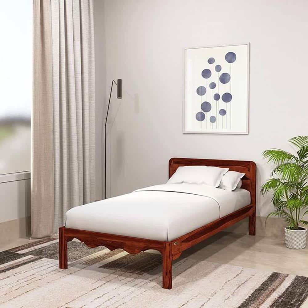 Isabella Solid Wood Single Size Non Storage Bed In Honey Oak Finish