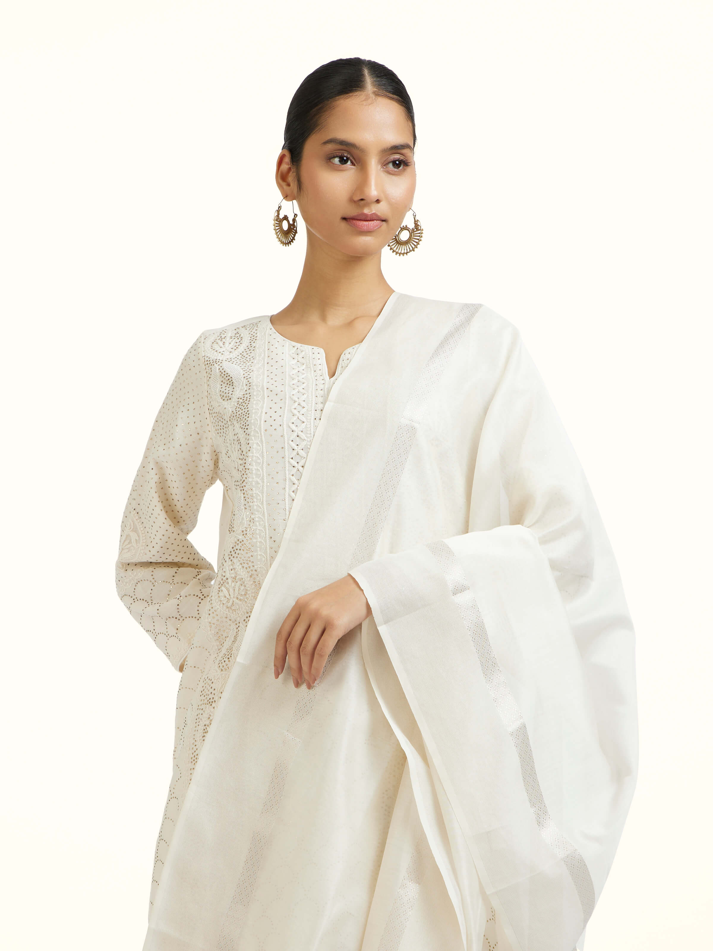 Off-white Cotton Silk Handloom Zari Dupatta