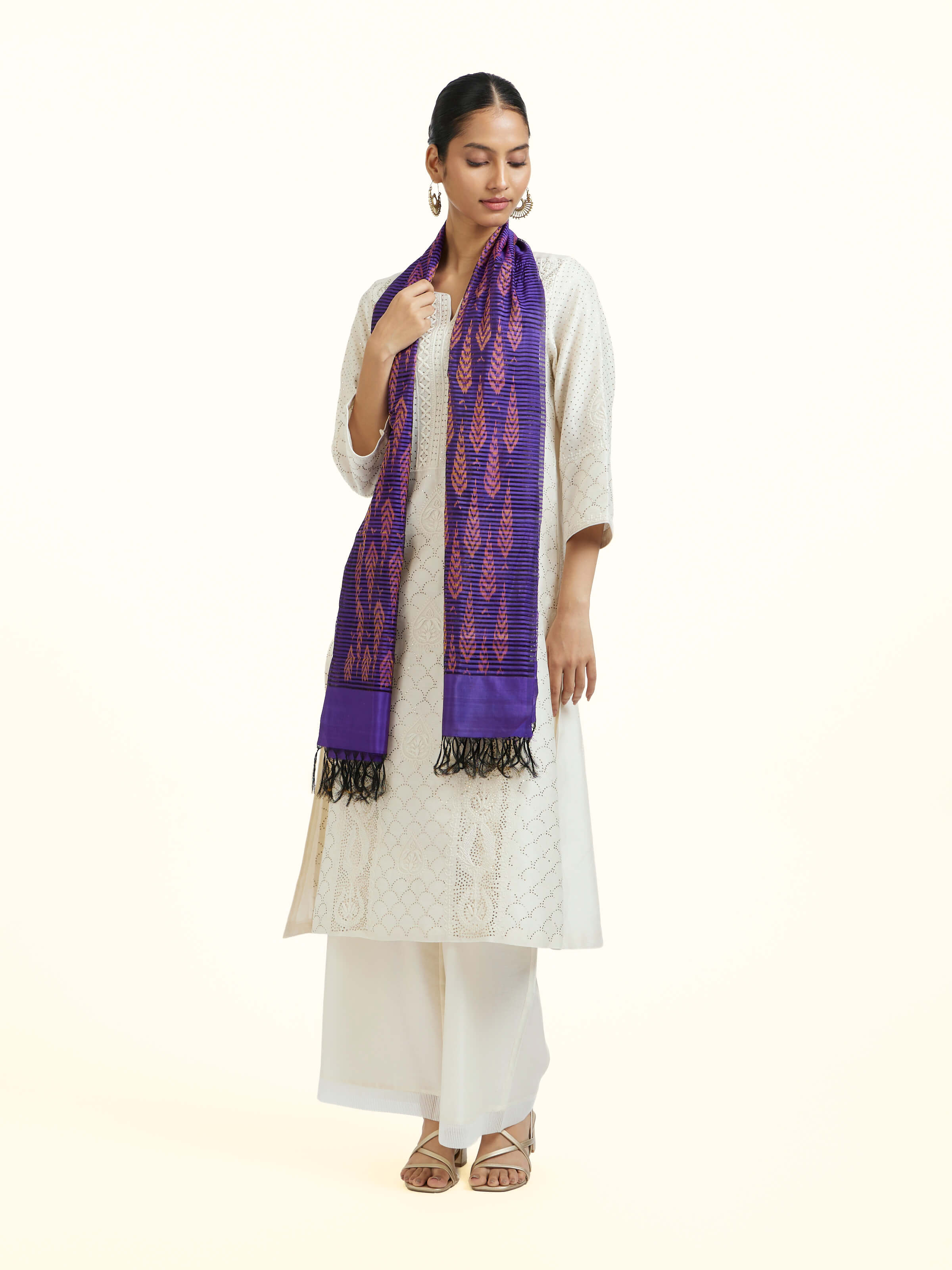 Blue Silk Pochampally Warp Ikat Stole