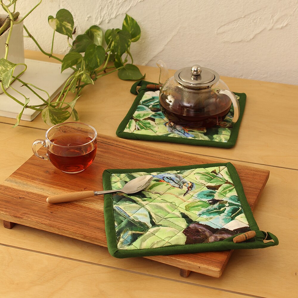 Namdapha Set Of 2 Pot Holders with Green colour
