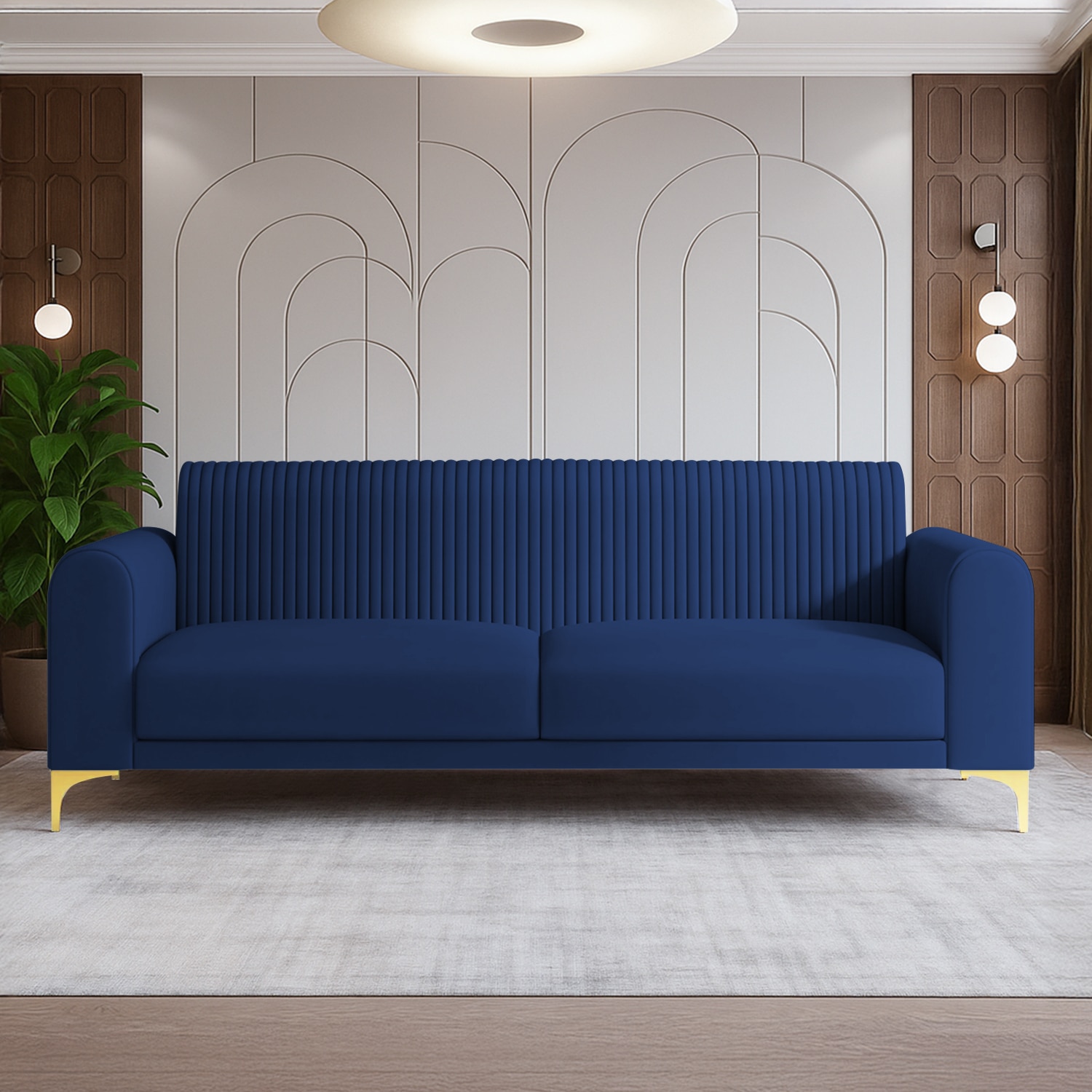 Veniza Velvet 3 Seater Sofa In Navy Blue Colour