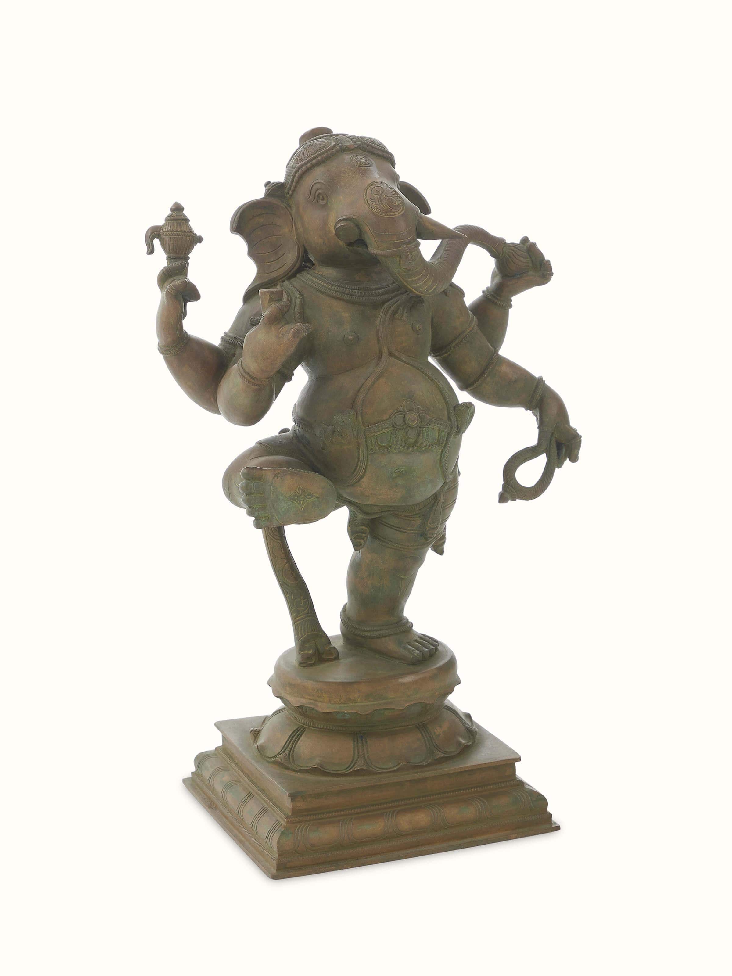 Close-up view of Mystical Bronze Casting Ganesha Idol focusing on fine details and the unique casting technique.