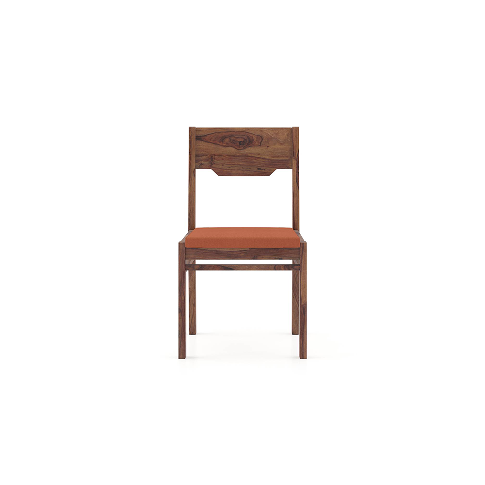Kerry Solid Wood Dining Chair Set Of 2 In Teak Finish With Burnt Orange Fabric Colour