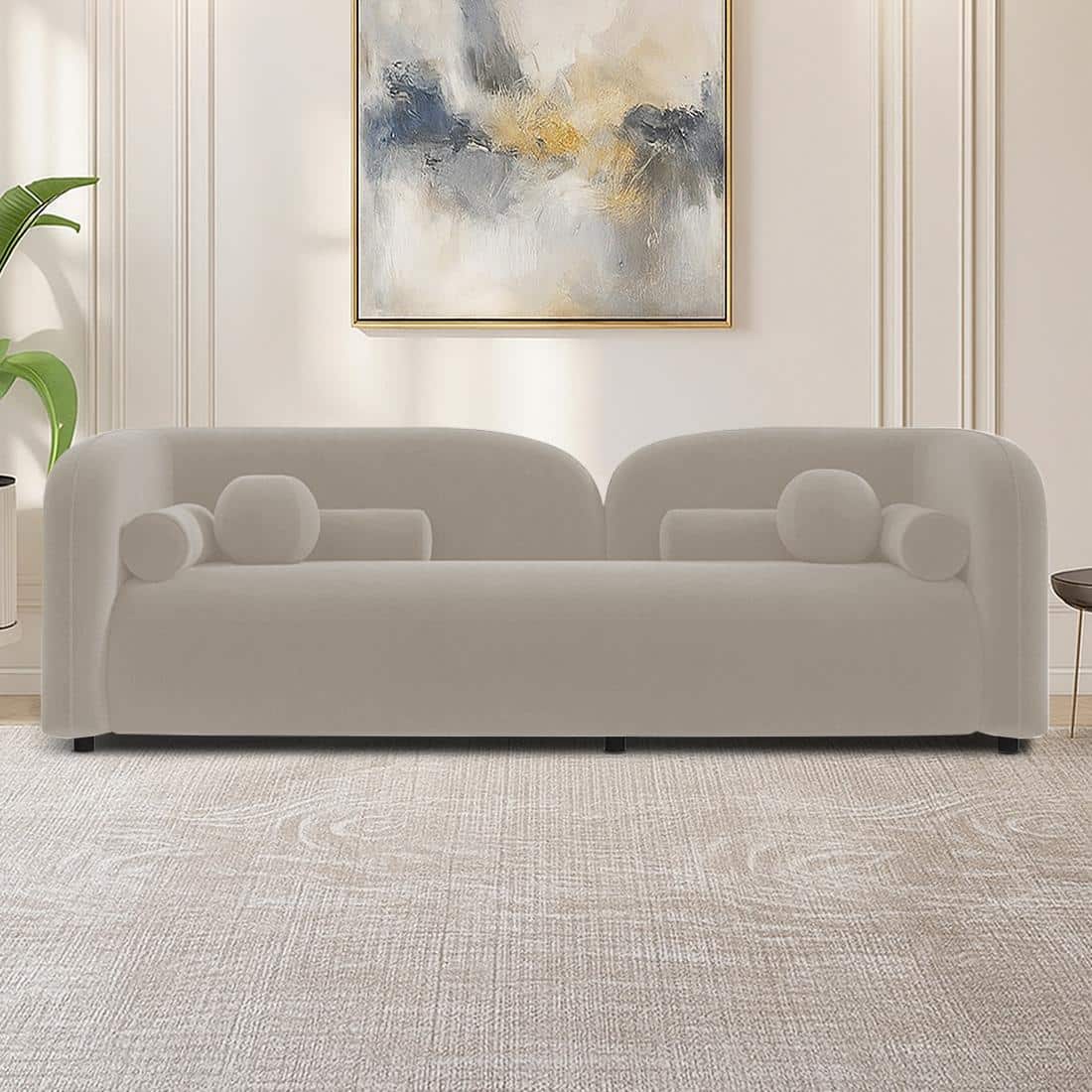 Homro Velvet 3 Seater Sofa in Cream Colour