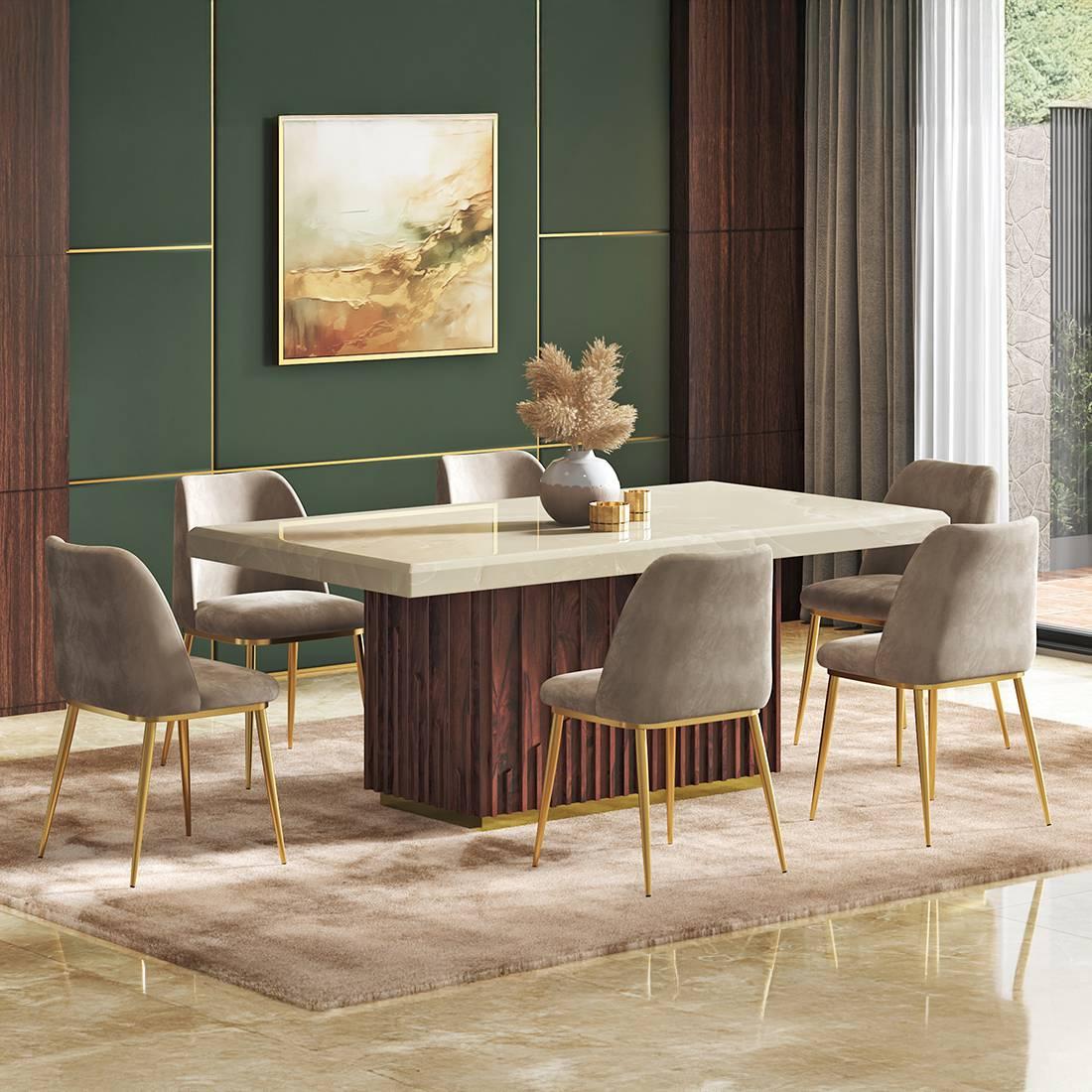Gabriele Onex 6 Seater Dining Table With Set Of 6 Olivia Dining Chairs
