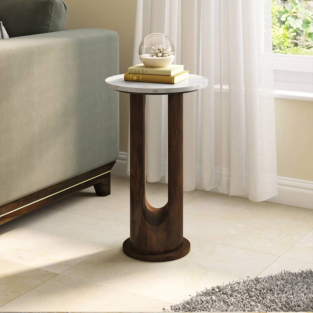 Orra Solid Wood Side Table in Mango Walnut Finish