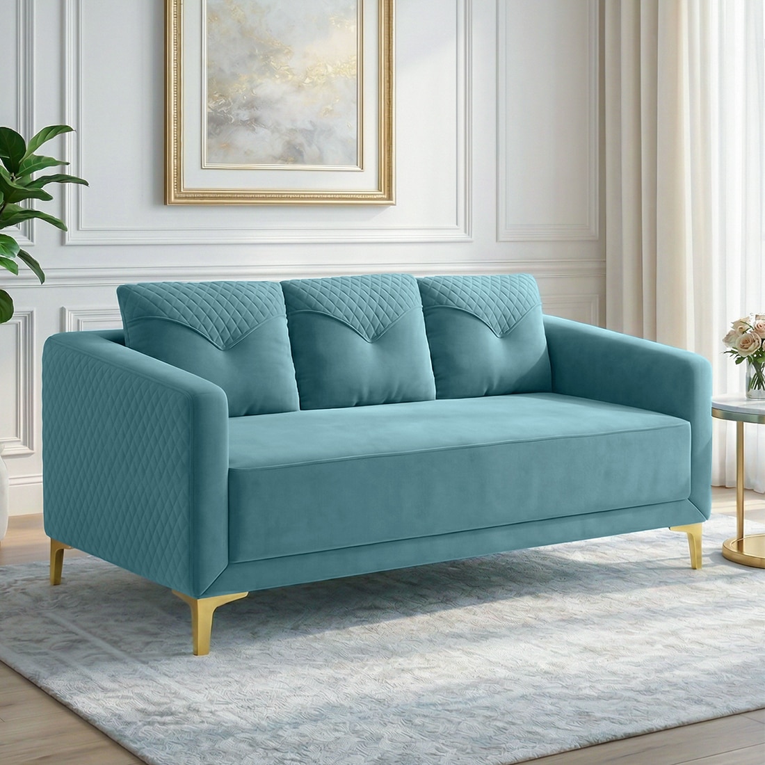Arab Velvet 3 Seater Sofa T Blue Color - Home Lifestylez