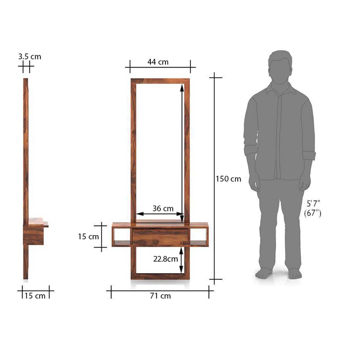 Ohio Solid Wood Dressing Table in Teak Finish