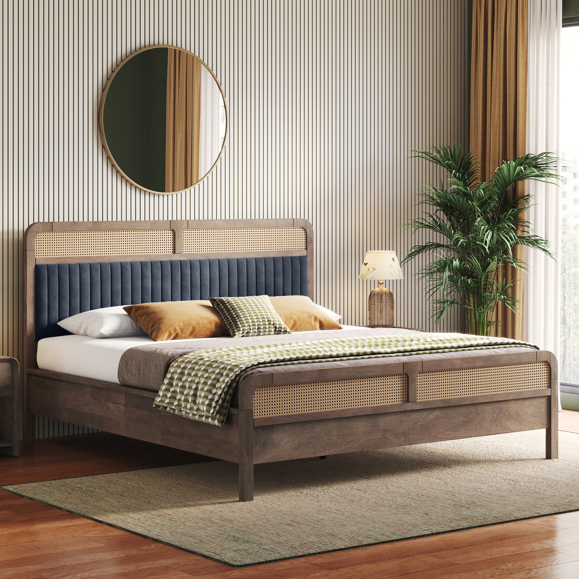 Hanoi Solid Wood King Size Bed Without Storage (Danish Walnut Finish, Davos Plus Colour)
