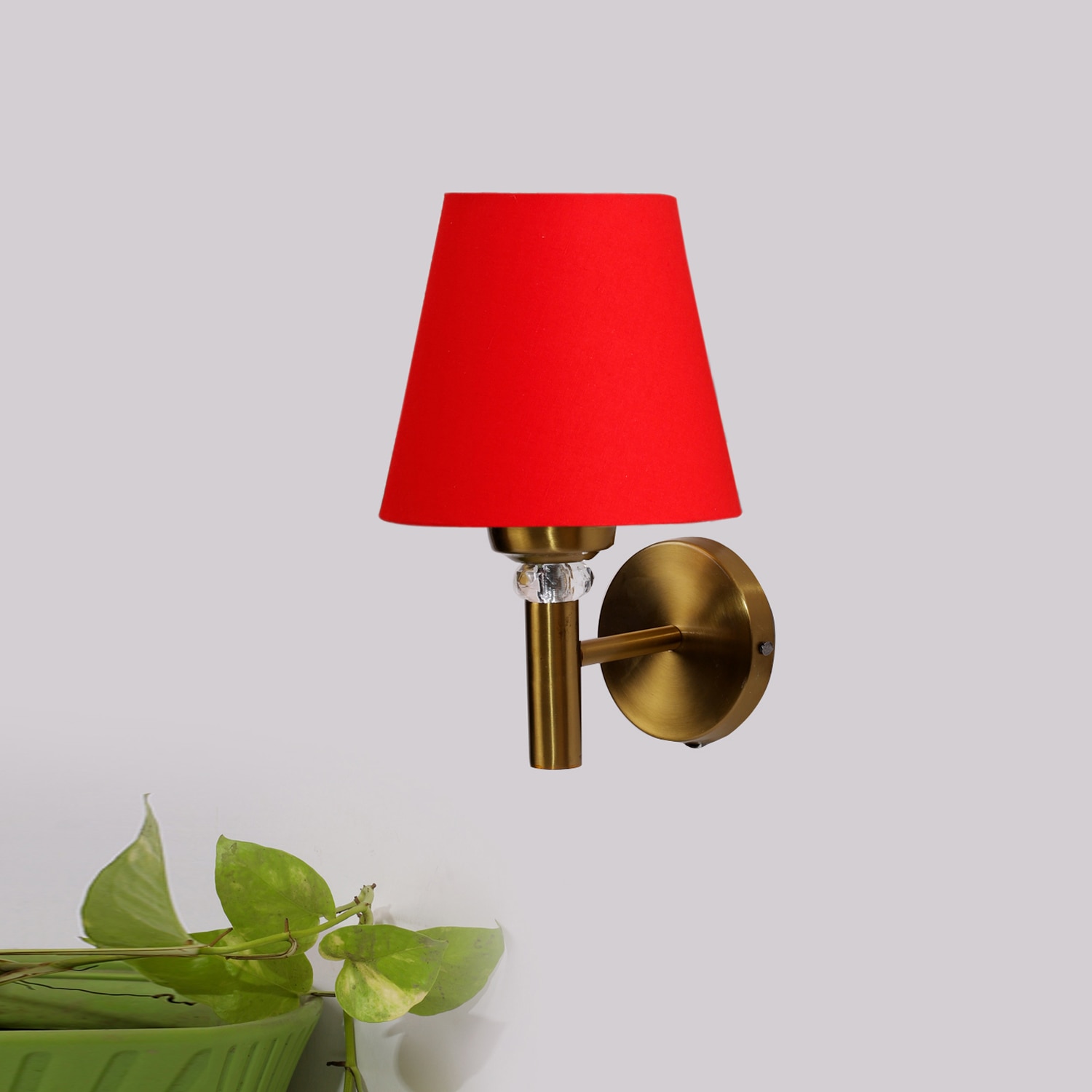 Devansh Metal Electric Wall Light in Gold Colour with Red Shade Count of 1 Light - Devansh