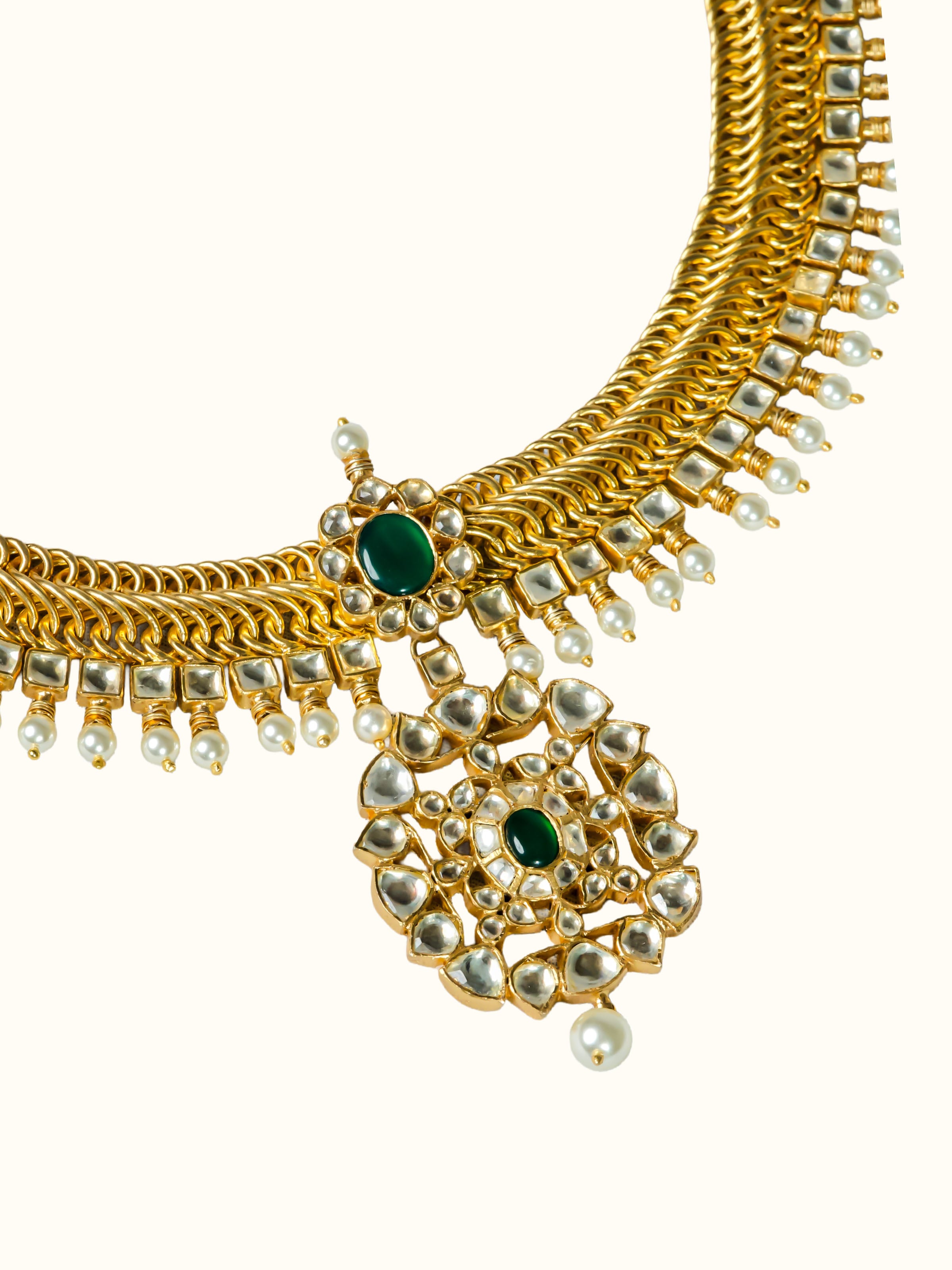 Close-up of the Silver Smithing Gold Plated Jadau Necklace craftsmanship