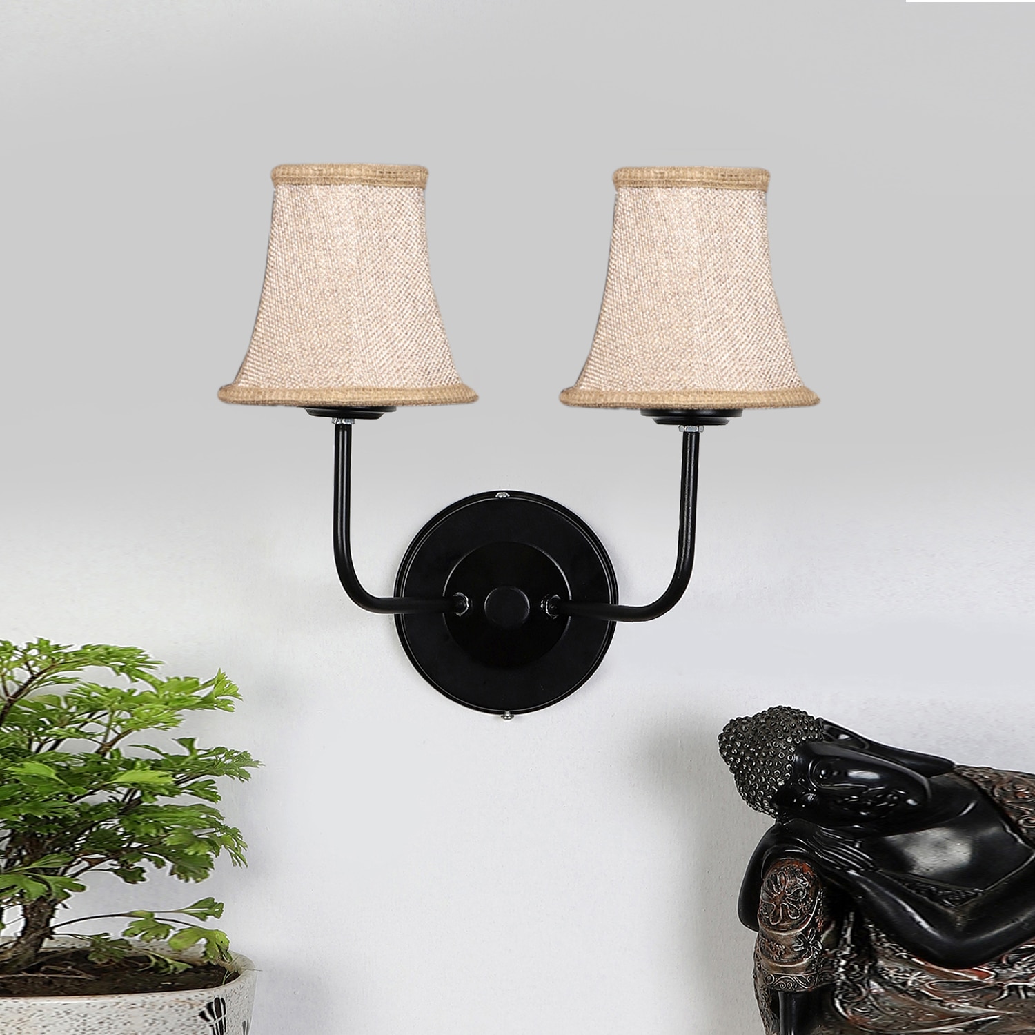 Devansh Dual Black Wallmounted Lamp With Beige Jute  Shade - Devansh