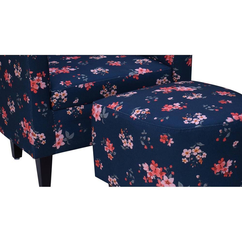 Valencia Accent Chair With Ottoman & Cushion - Blue & Pink
