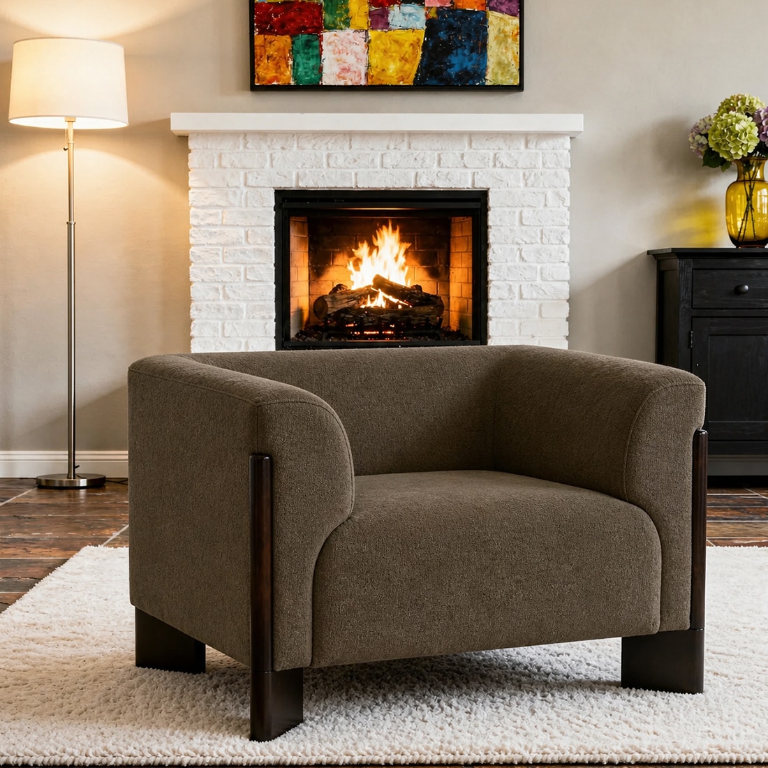 Octavia Boucle Fabric Lounge Chair in Brown - KURSIWALLAH