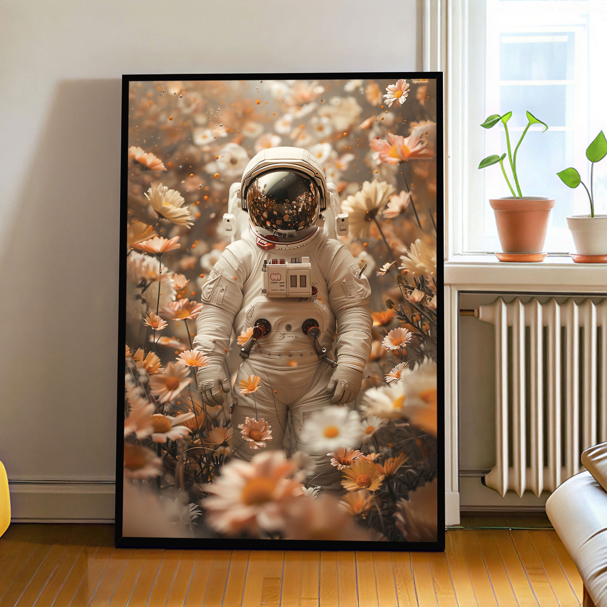 The Castle Decor Astronaut Floral Wall Art Framed Painting 20x30 Inch
