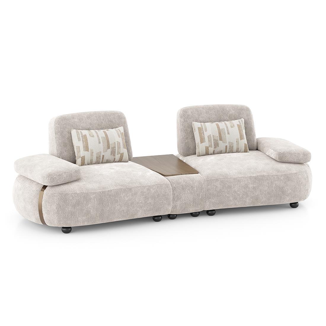 Soho 3 Seater Fabric Sofa With Modular Wood Top Table In Turtledove Fabric