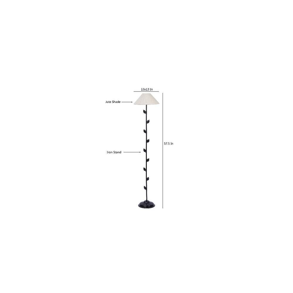 Evander White Natural Fiber Floor Lamp with Black Iron Base