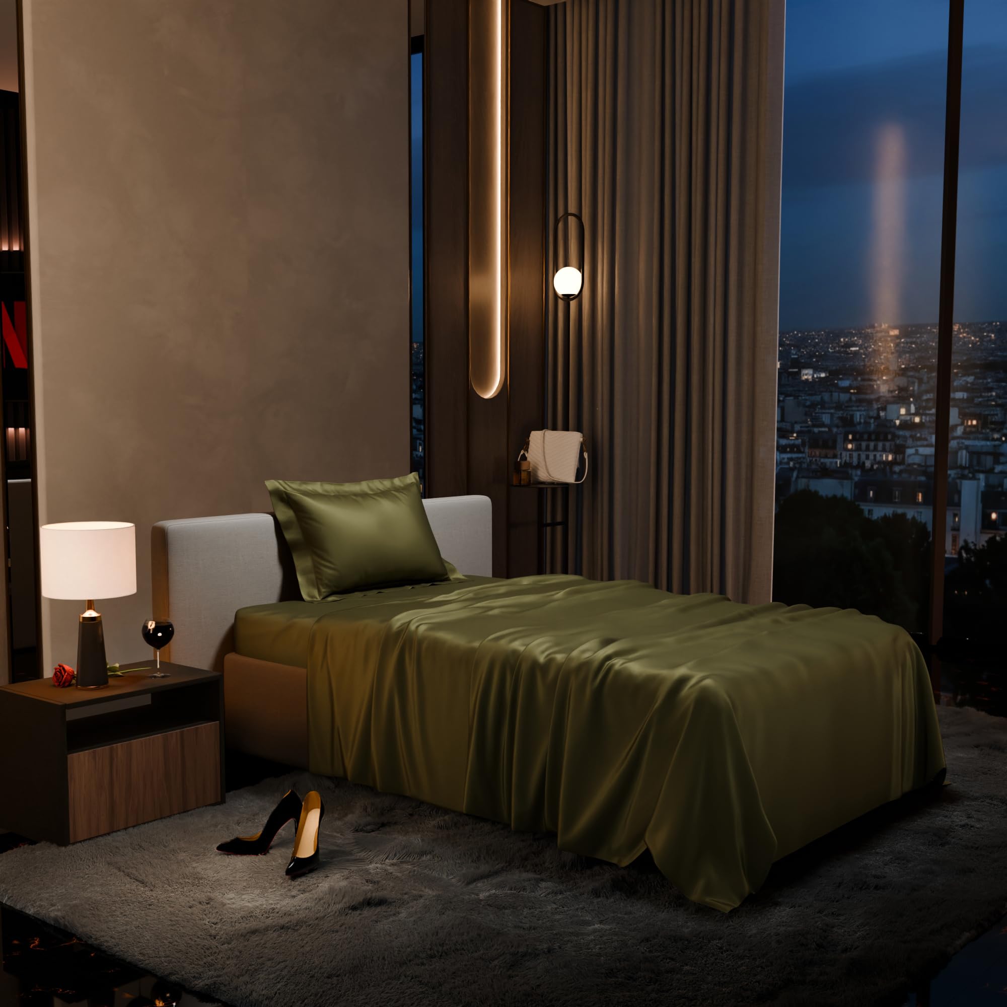 Stoa Paris Single Bedsheet with 1 Pillow Cover sheet with Olive Oasis