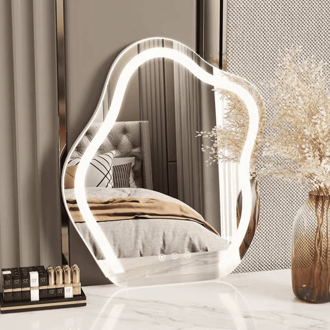 Wavy LED Backlit Mirror Designer Flower Shape for