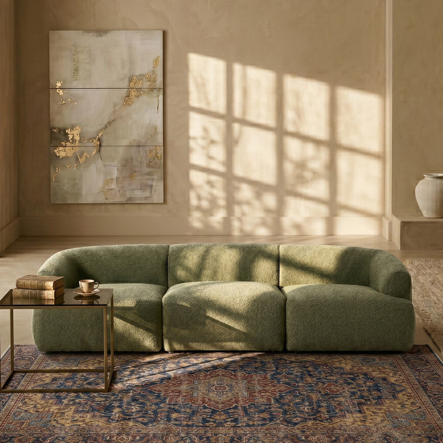 Zenliving Wood 3 Seater With Upholstery Non Storage Sofa In Green Colour - Nestroots