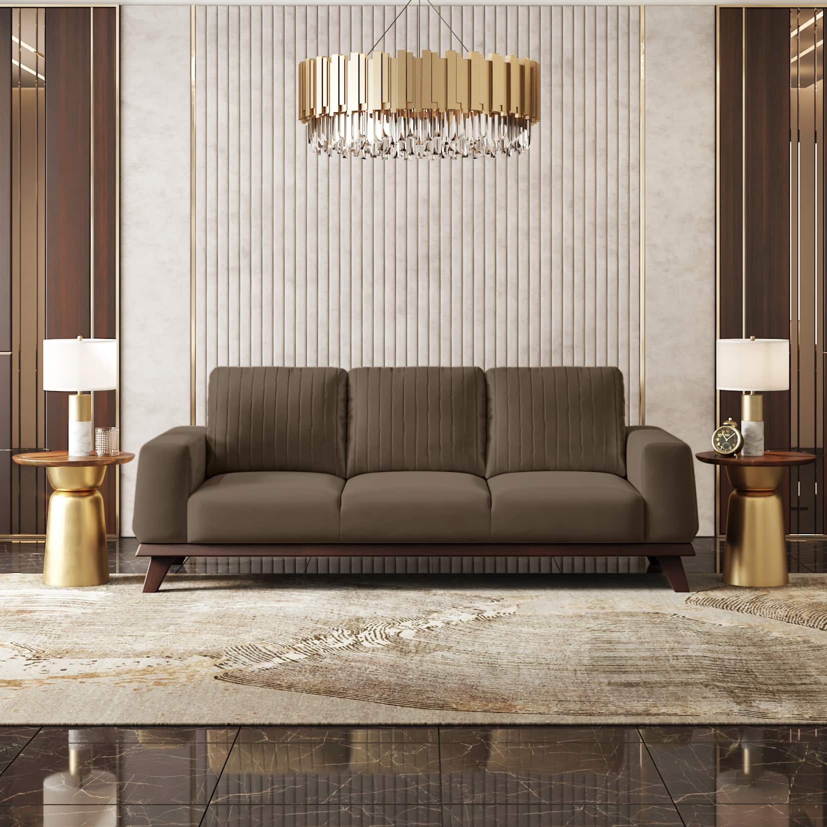 Granada Premium 3 Seater Fabric Sofa in Truffle Beige Velvet Colour - Urban Ladder