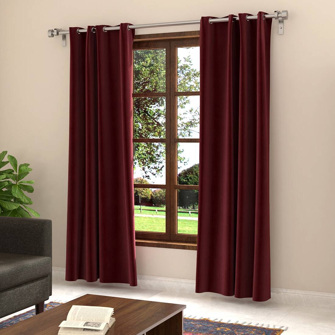 Dawn Maroon Polyester Room Darkening Door Curtain