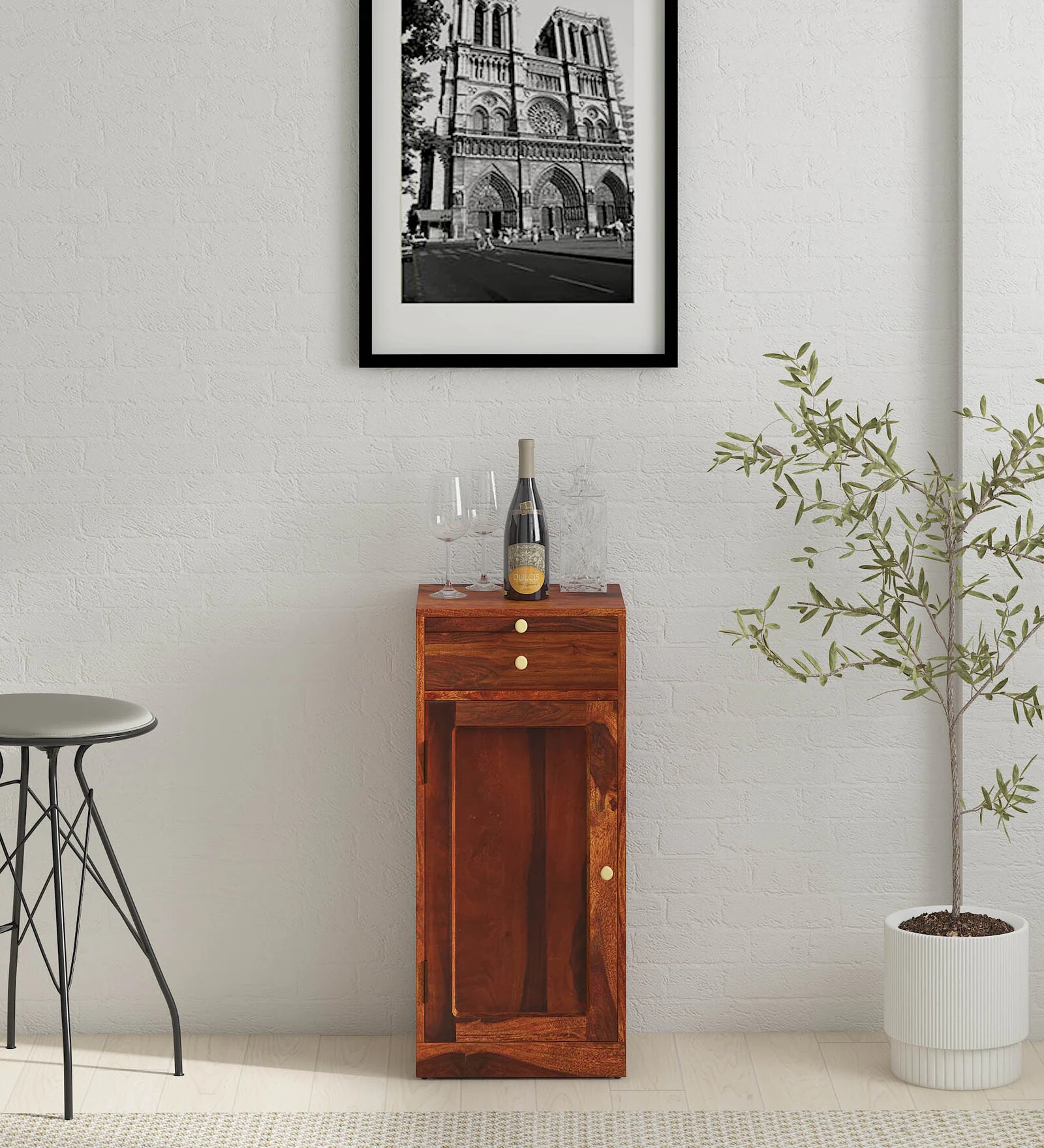 Vernia Sheesham Wood Bar Cabinet In Honey Oak Finish