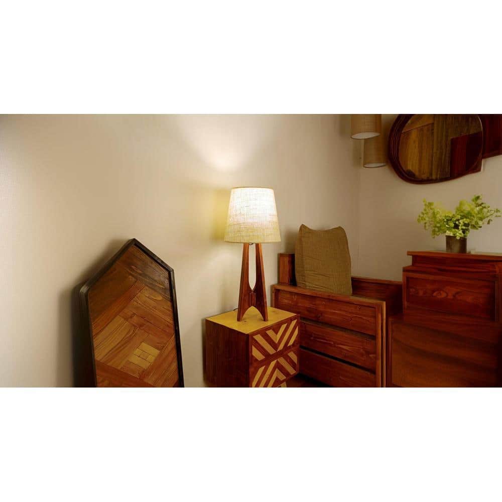Laurent Brown Wooden Table Lamp with White Jute Lampshade