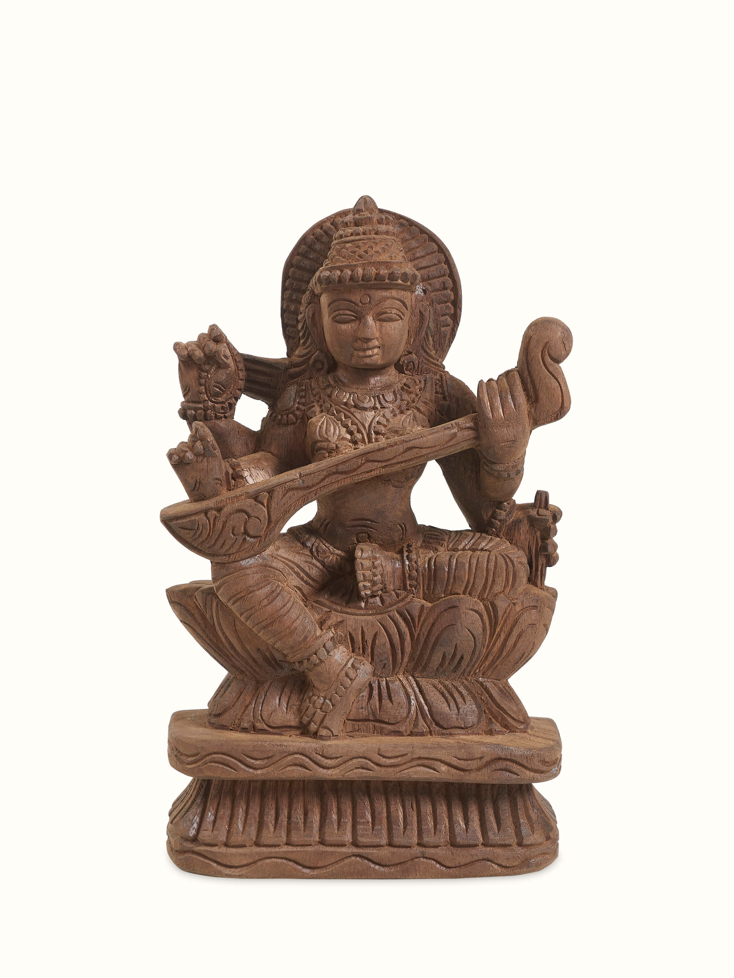 Wood Carved Saraswati Devi Idol