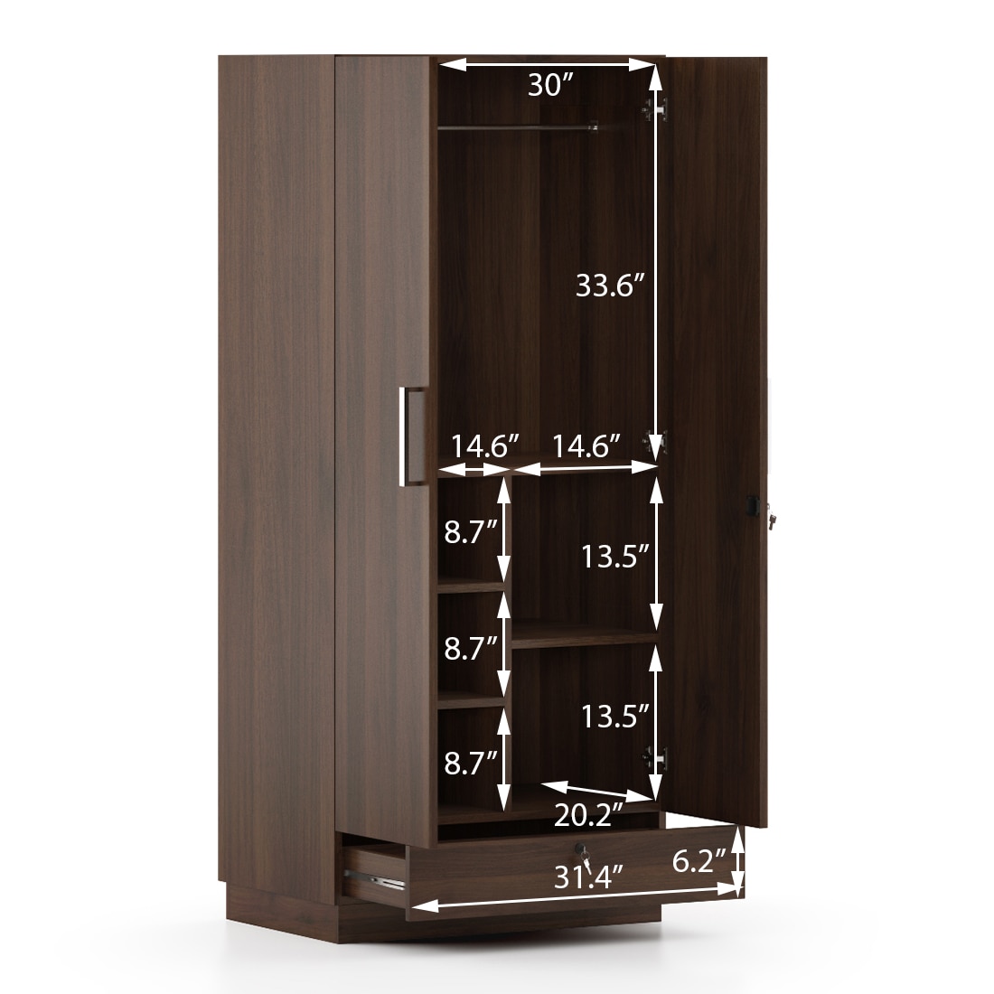 Bocado 2 Door Wardrobe in Columbian Walnut Finish