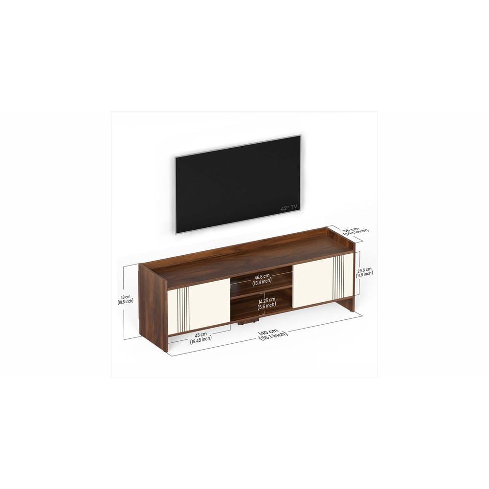 Charley Engineering Wood Floor Standing TV Entertainment Unit Set Top Box Stand/TV Cabinet with Shelves for Books & Décor Display Unit Bed Living Room Upto 50 Inches (Brown Maple & White)