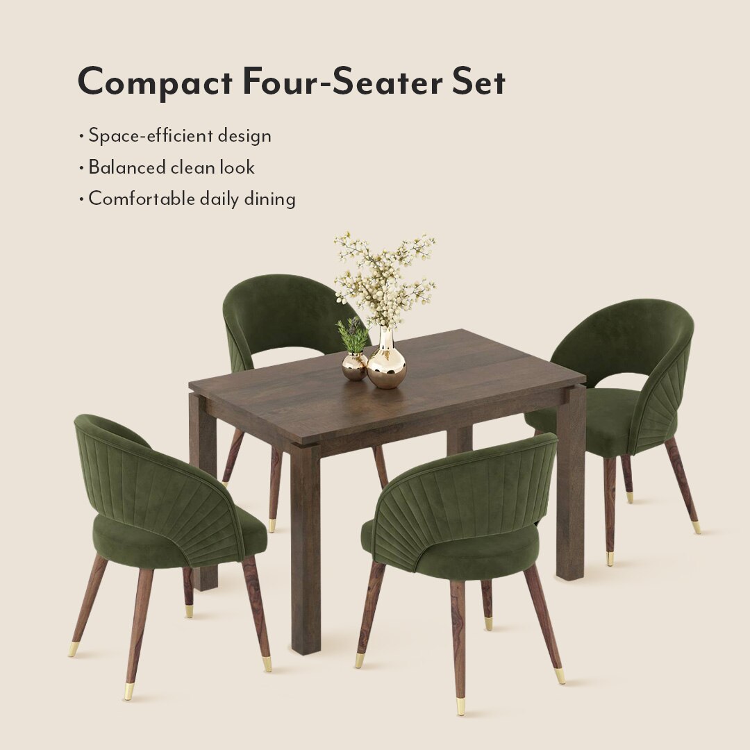 Atlas Solid Wood 4 Seater Dining Table With Celia Dining Chairs