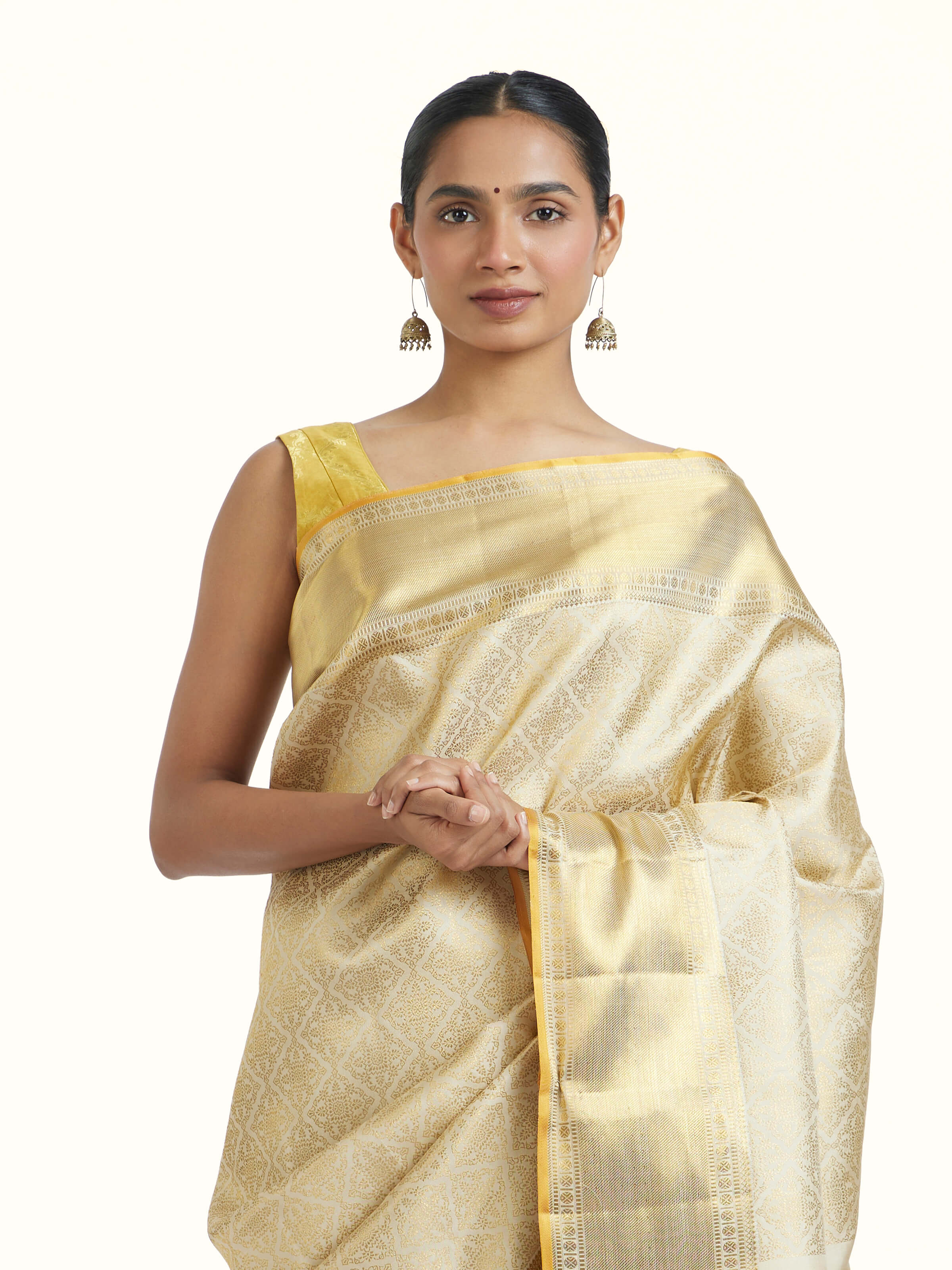 Beige Kancheepuram Silk Zari Saree