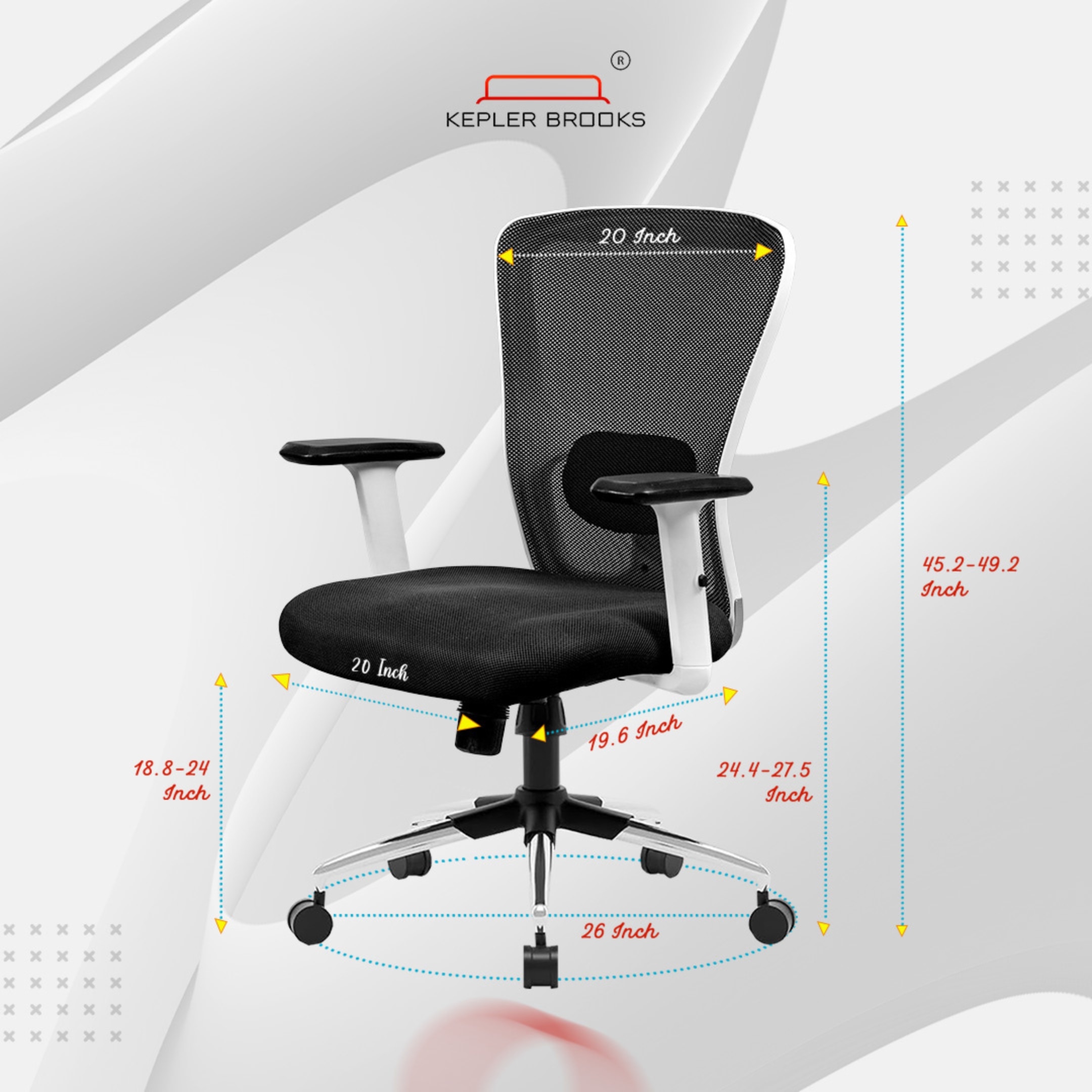 Kepler Brooks Mid Back Office Chair | 2 Years Warranty | Chair for Office Work at Home, Ergonomic Chair, Diwali Gifts, 2D Adjustable Arms, Headrest & Lumbar Support, Multi Synchro Lock (Zeus, White)