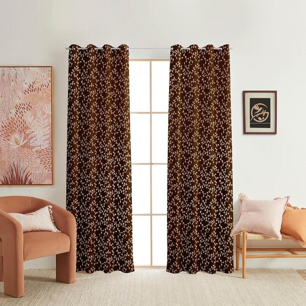 Velvet Golden Foil Pack of 2 Pieces Blackout Window Curtain