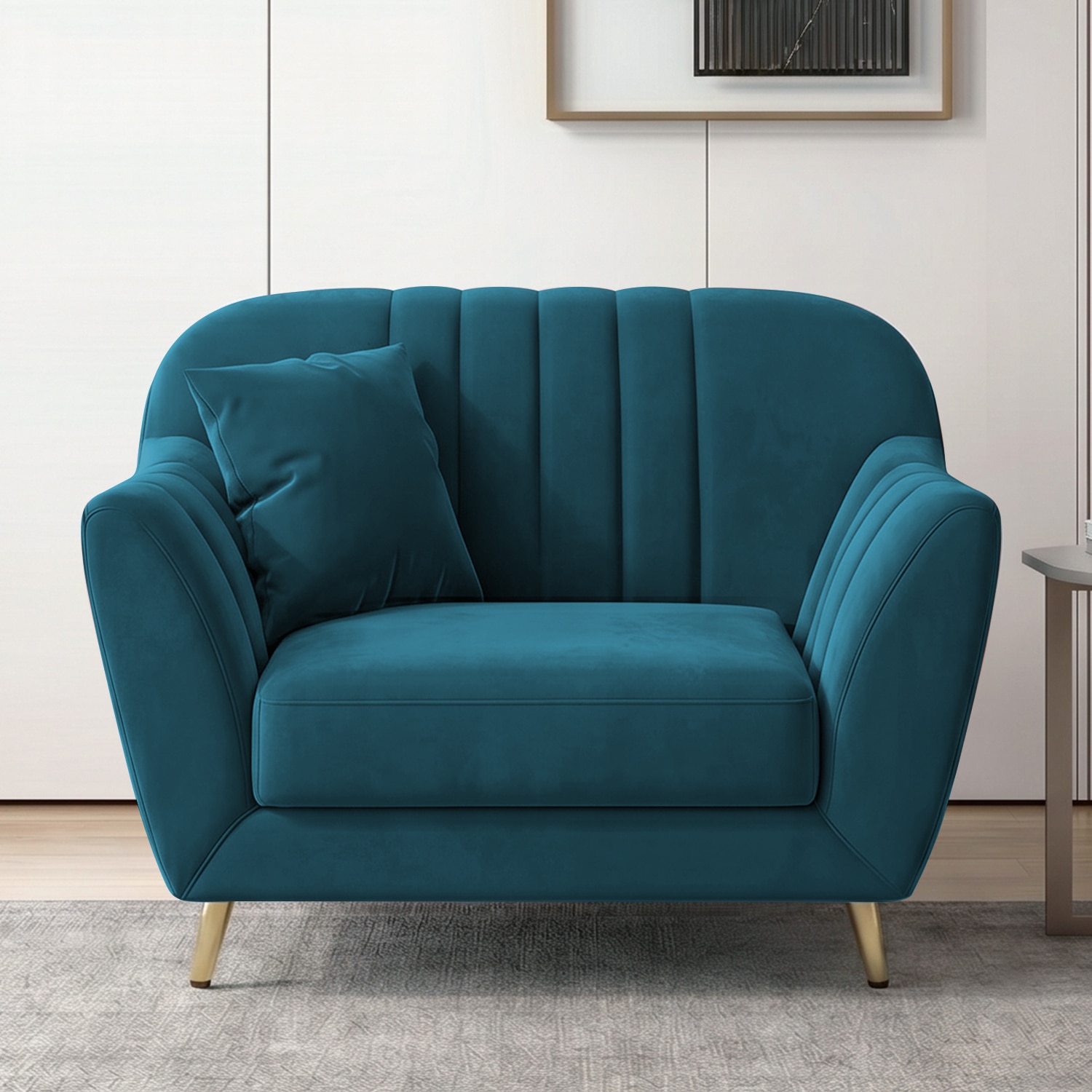 Rivo Velvet 1 Seater Sofa in T Blue Color - Home Lifestylez