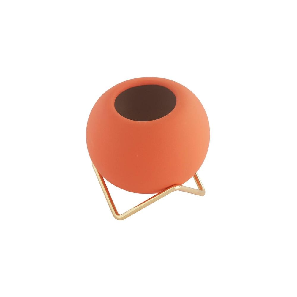Orange Coloured Ceramic Vase with Golden Stand