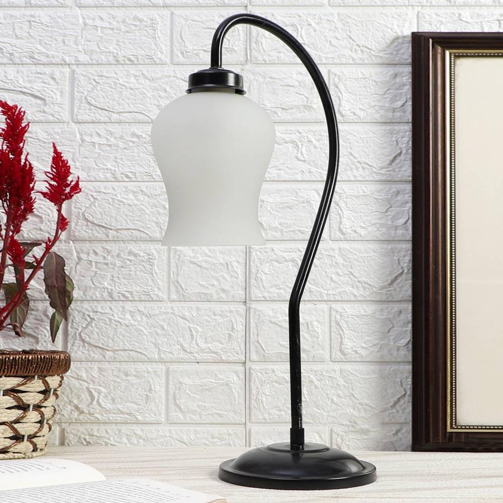 Milky Frosted Glass Curvy Table lamp with Iron Base (SP47) - Devansh