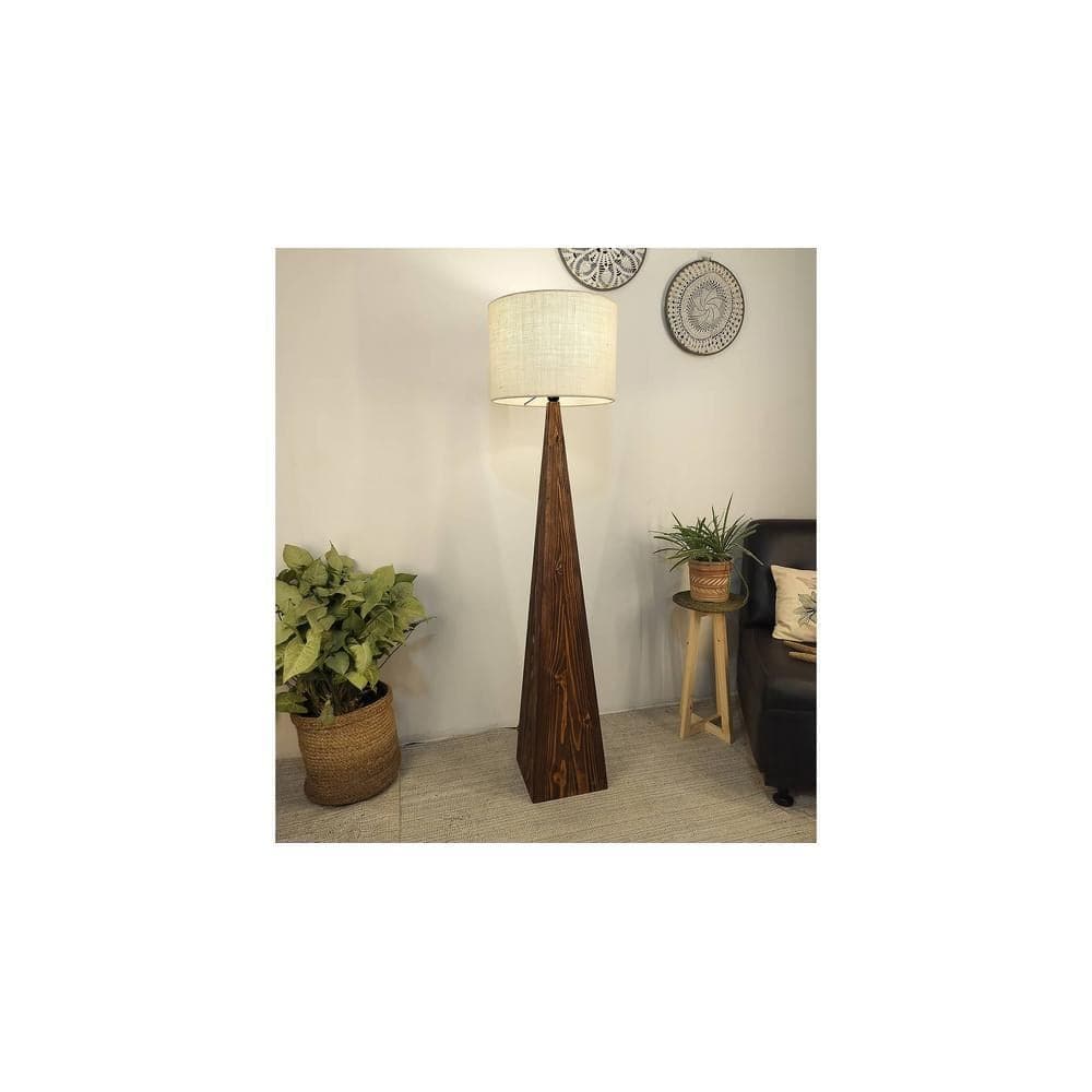Monolith Wooden Floor Lamp with Brown Base and Jute Fabric Lampshade