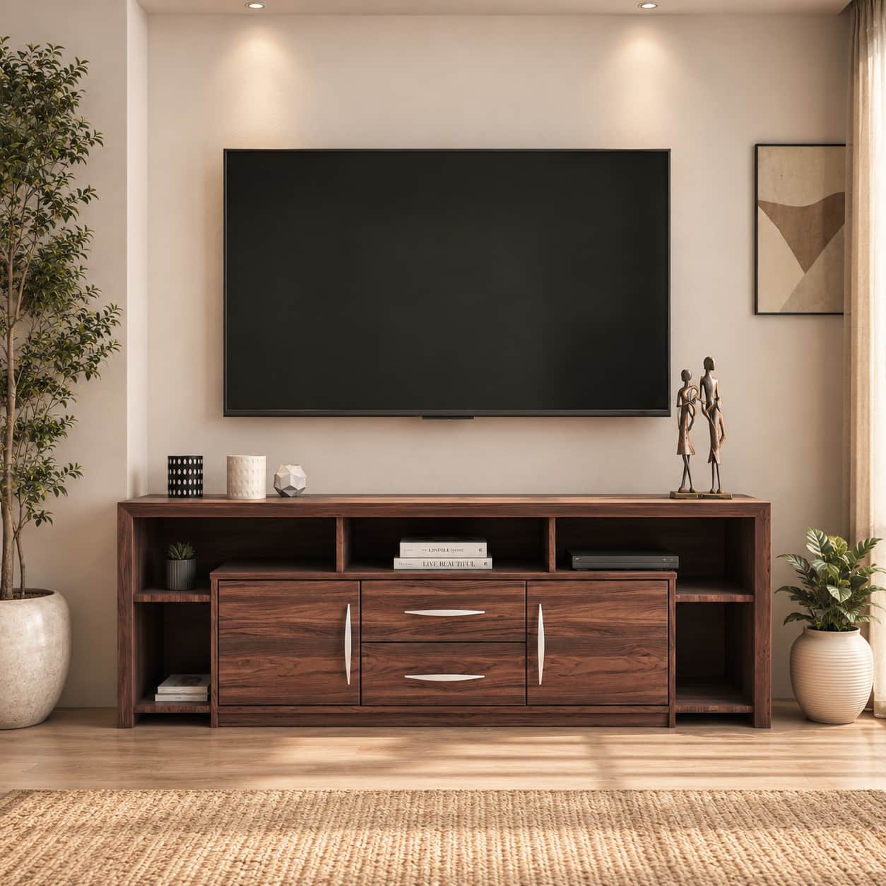 Yuko TV Unit with Two Drawers in Columbia Walnut Finish