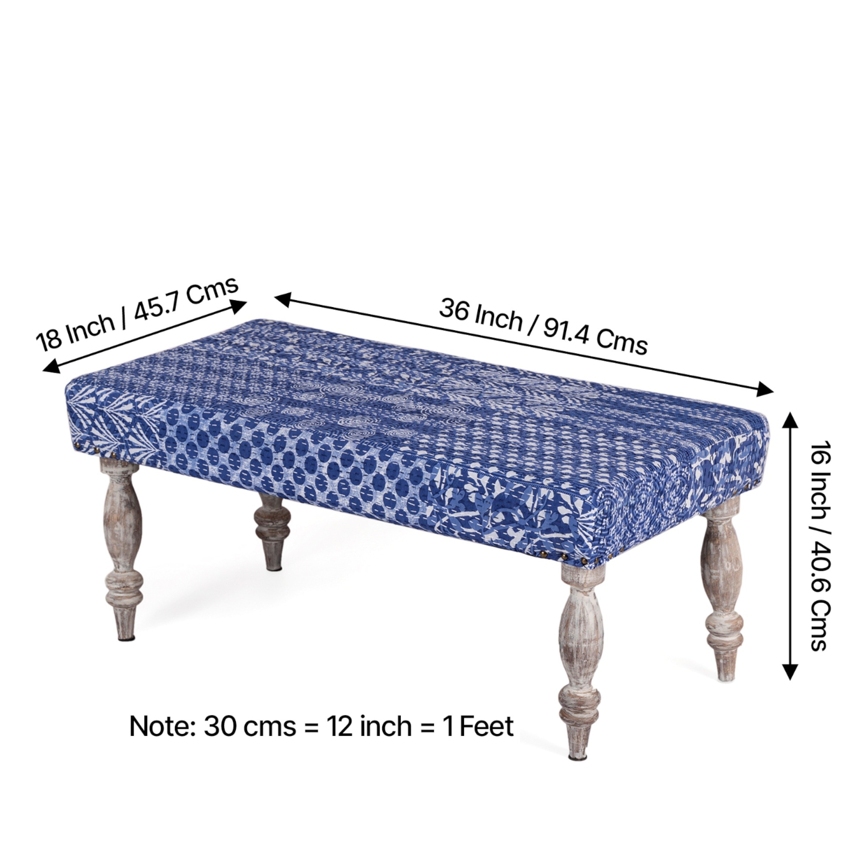 Bestone Solid Wood Bench In Indigo Patch Kantha Fabric