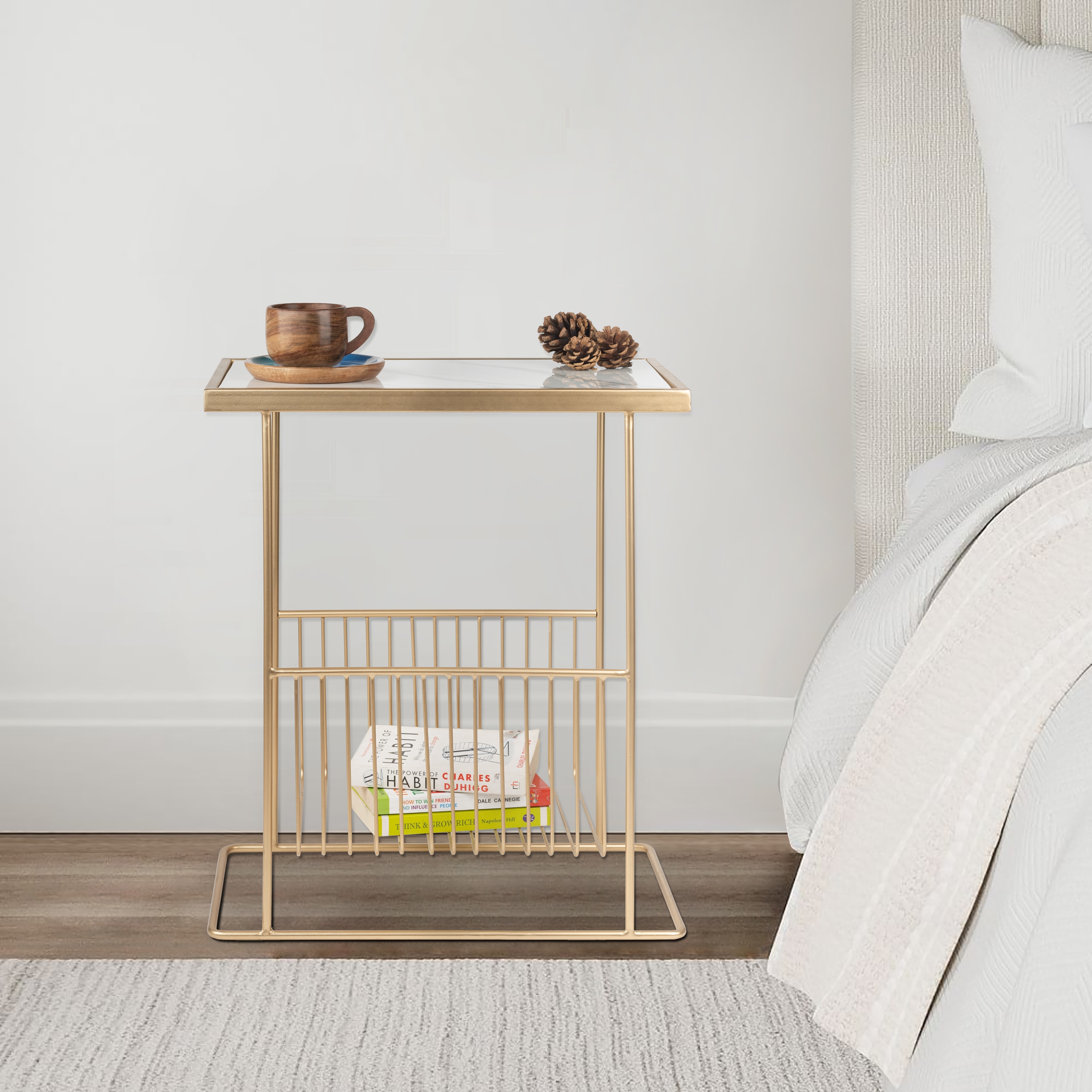 Gold Marble Magazine Holder Table - Handicrafts Town