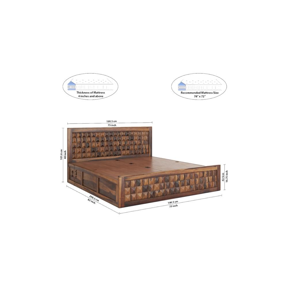 Keaton Sheesham Wood King Size Bed Box Storage Provincial Teak Finish (72 x 78 inches)