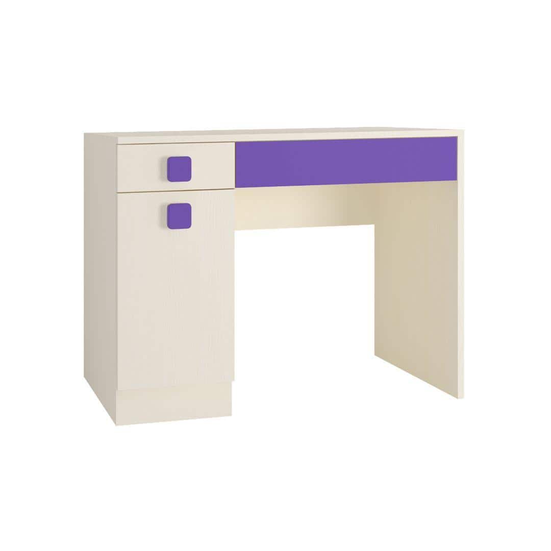 Kristina Kids Study Desk with Shuttered Cabinet and 2 Drawers in Light Wood Lavender Purple Colour