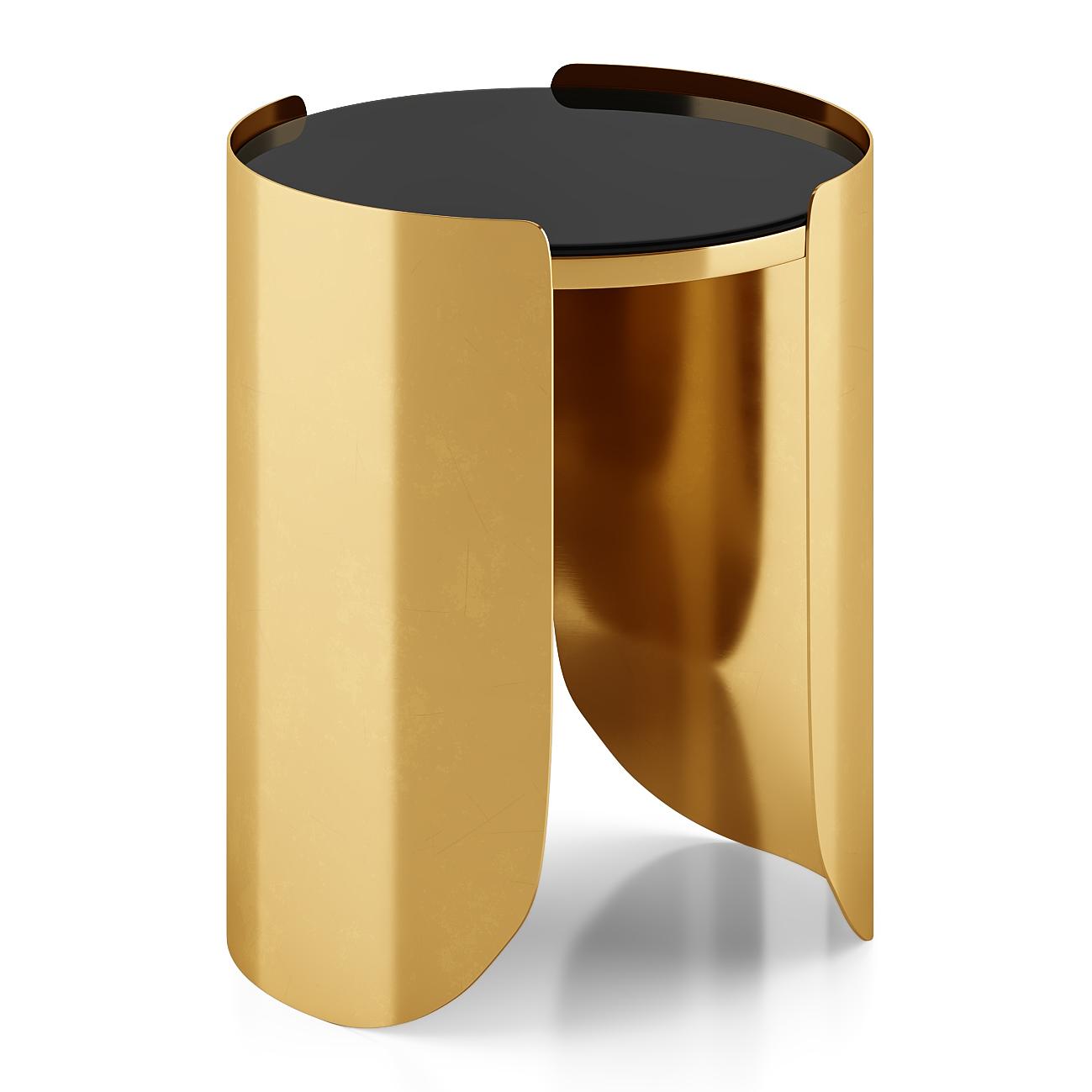 Belle Round Black Mirror and Metal Side Table in Gold finish