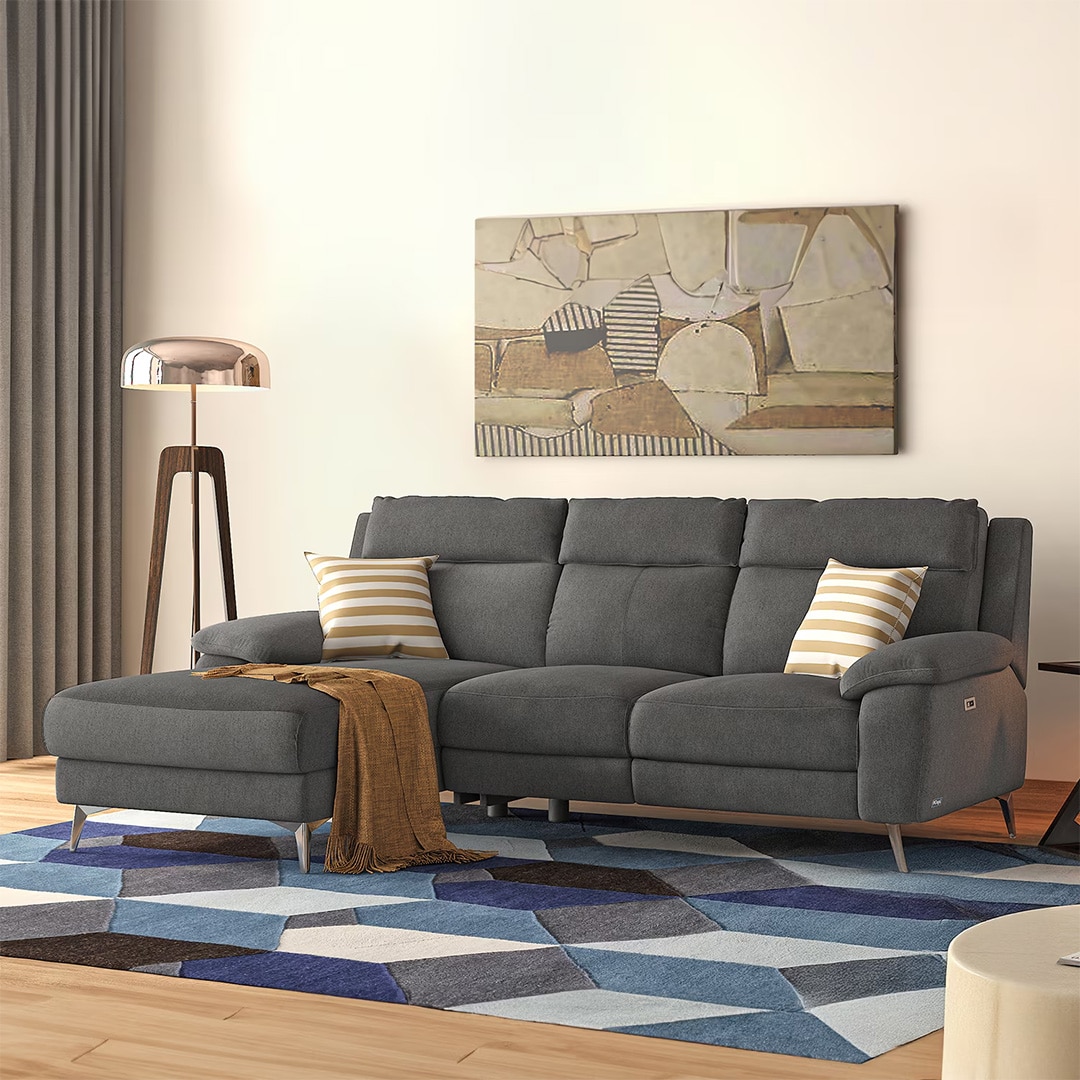 Emila Left Aligned Three Seater Sectional Recliner in Grey Colour - Urban Ladder