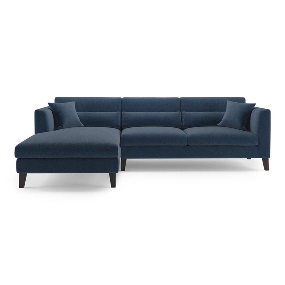 Lewis Sectional Sofa (Colour : Lapis Blue, Cushion : Hard, Seater : Left Aligned 3 Seater + Left Aligned Chaise) - Urban Ladder