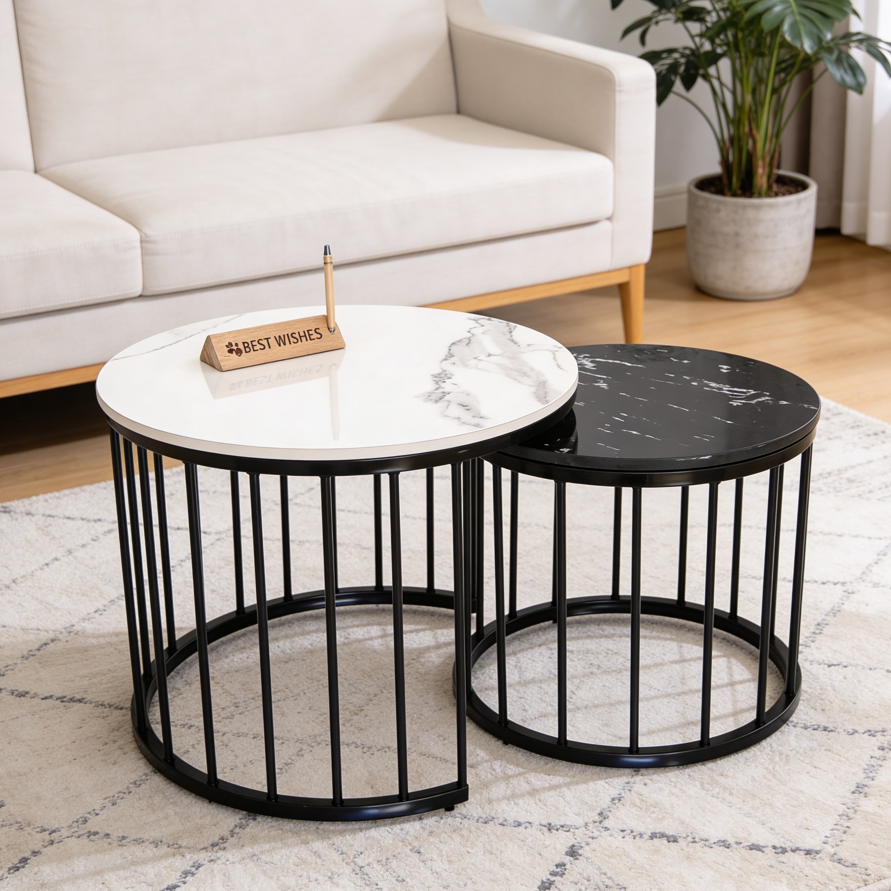 Black And White Marble Nesting Tables - Handicrafts Town