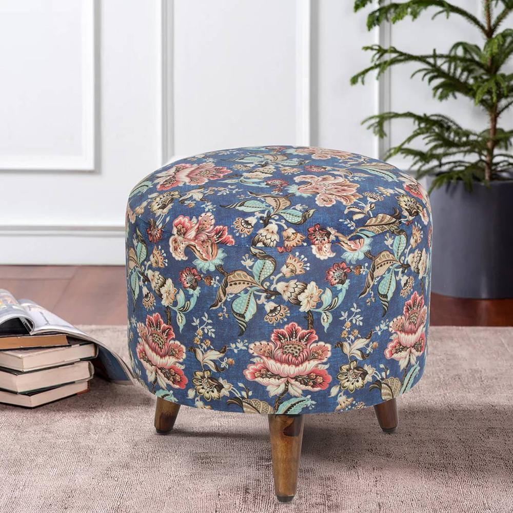 Aria Solid Wood  Ottomon in  Blue Colour